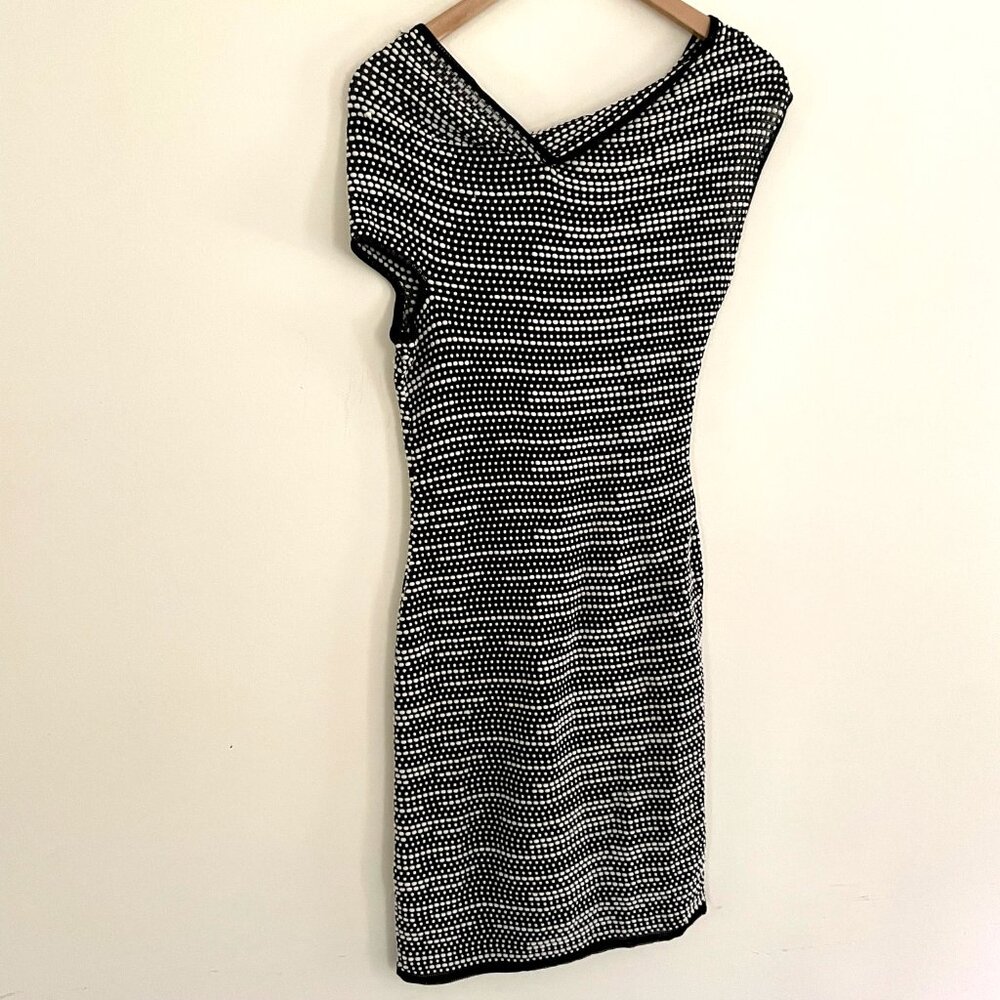 Roland Mouret Knit Bodycon Designer Dress Asymmetrical Black and White Size S - Picture 8 of 10